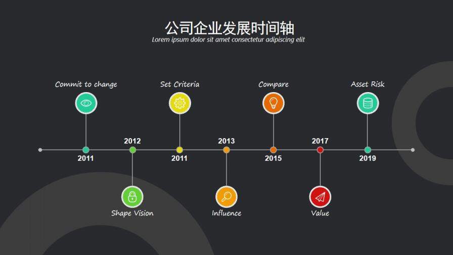 酷黑动感公司企业发展时间轴图表ppt模板