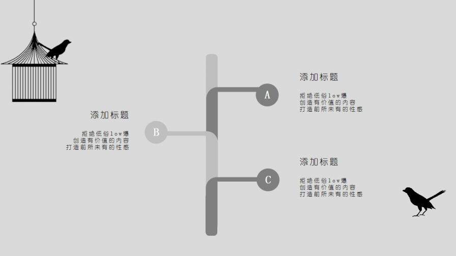 創(chuàng)意文藝動(dòng)態(tài)籠中小鳥(niǎo)PPT模板