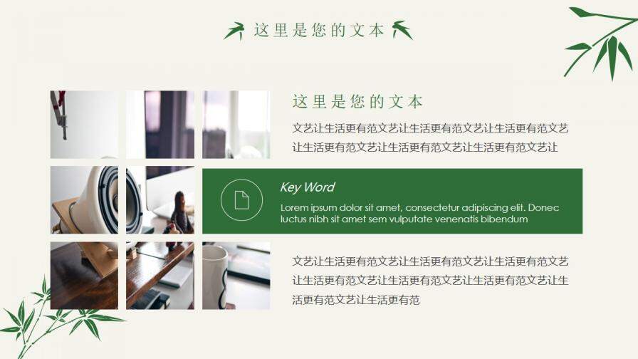 清新簡(jiǎn)約竹子竹葉PPT模板