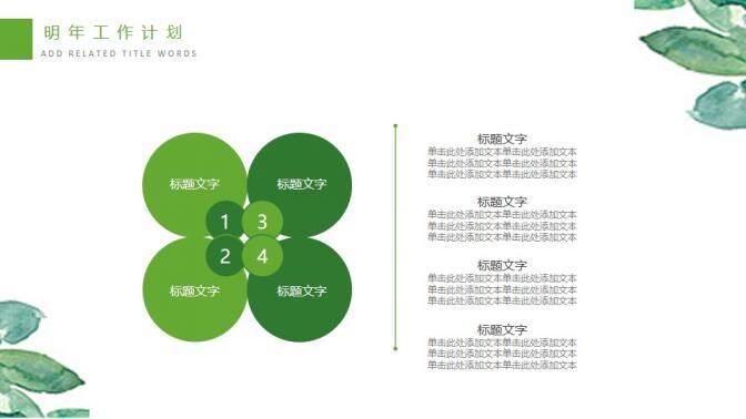 小清新水彩綠色植物PPT模板