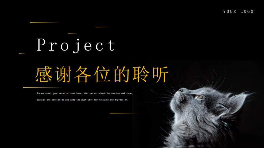黑色简约萌宠宠物主题项目介绍免费PPT模板