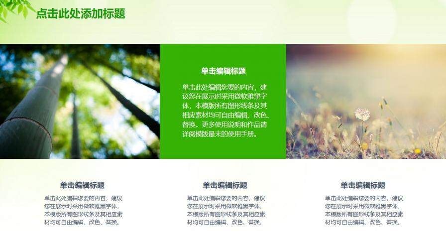 小清新文艺绿色树叶环保教育宣传PPT模板