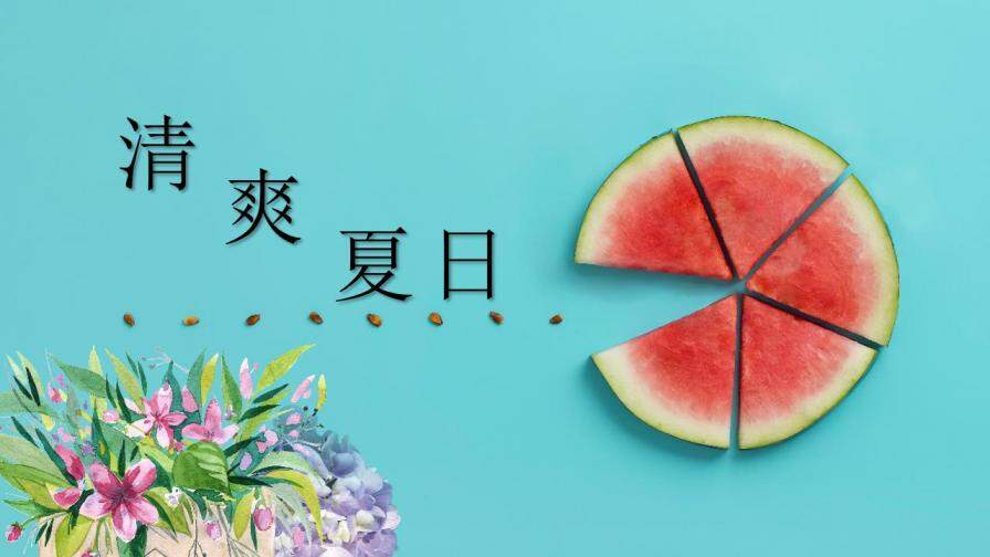 清爽夏日初夏季節(jié)工作匯報PPT模板