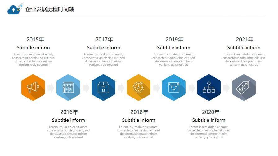 扁平風企業(yè)發(fā)展歷程時間軸圖表PPT模板