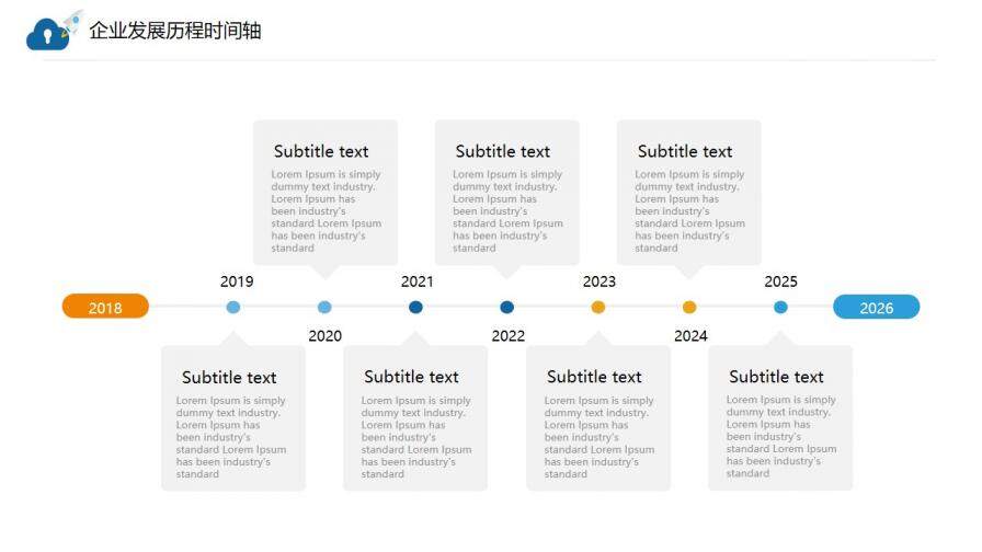 扁平風企業(yè)發(fā)展歷程時間軸圖表PPT模板