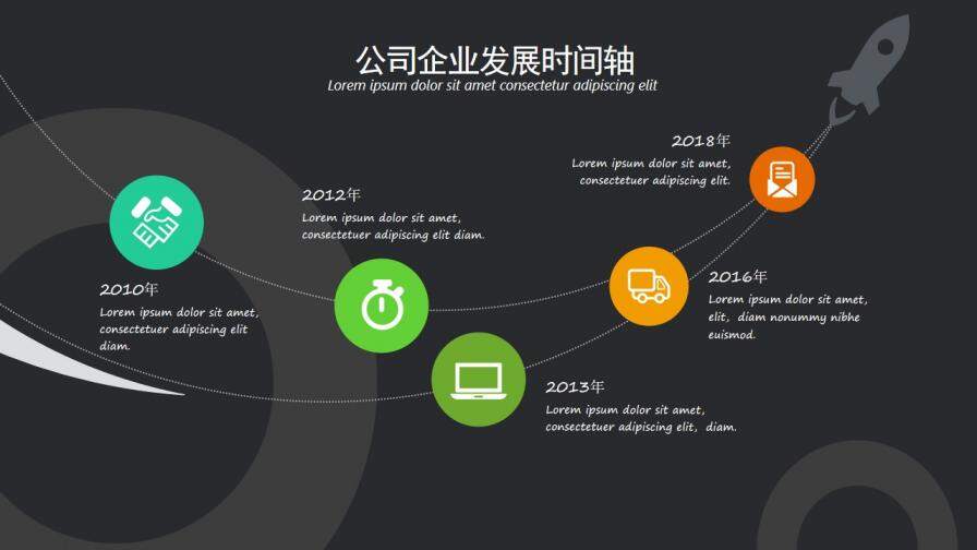 酷黑動感公司企業(yè)發(fā)展時間軸圖表PPT模板