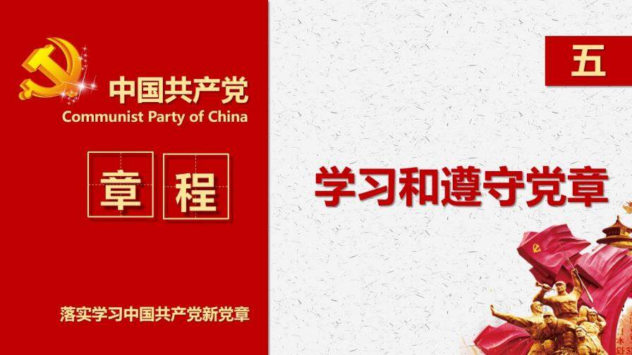 落實學習十九大中國共產(chǎn)黨新章程黨章建設PPT模板