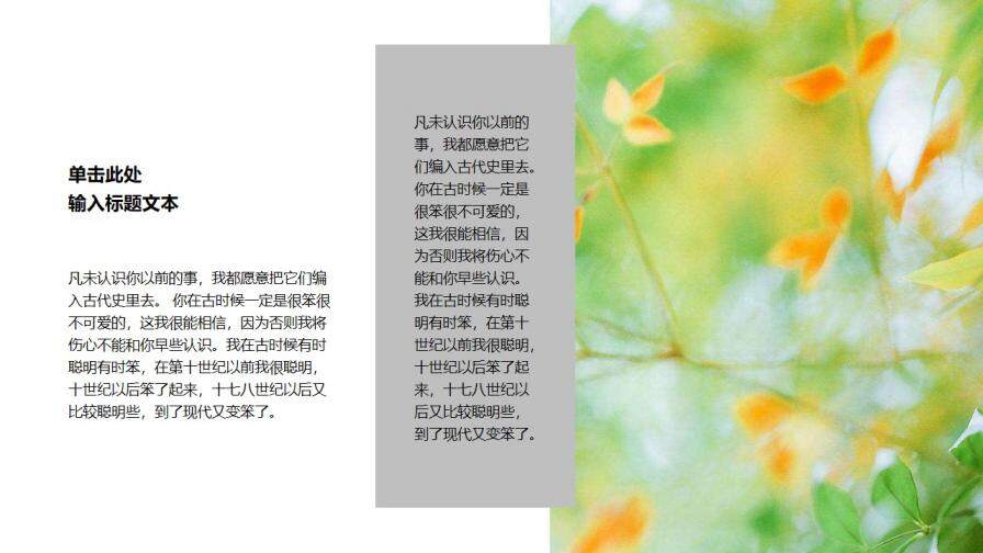 小清新植物背景的圖片排版設計PPT模板