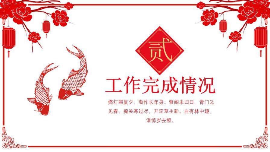 中国剪纸风新年锦鲤总结汇报PPT模板