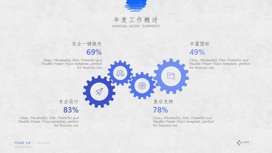 純藍(lán)墨水筆刷年終總結(jié)PPT模板