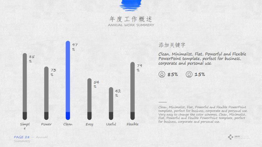 純藍墨水筆刷年終總結(jié)PPT模板