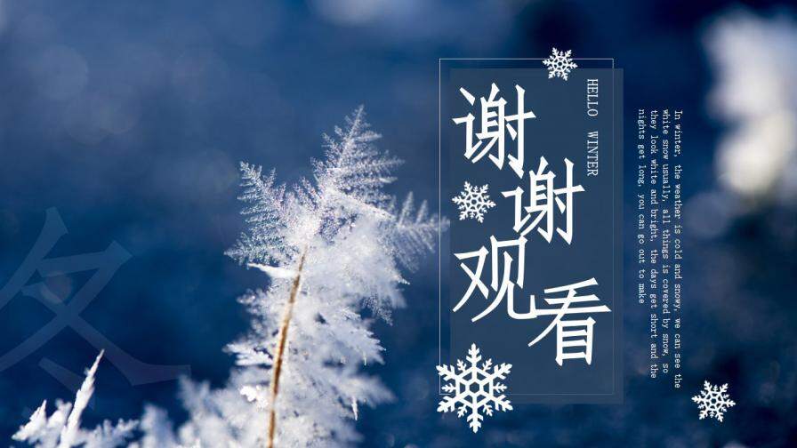 藍色通用冬天大雪簡約相冊圖片展示宣傳PPT模板