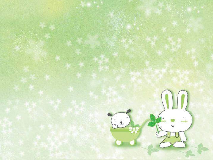 韩国风格可爱小兔淡雅绿幻灯片背景图片