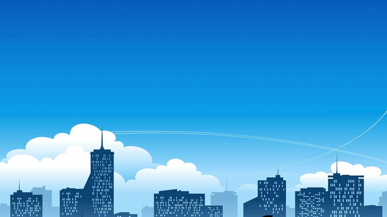 蓝色卡通扁平化城市建筑PPT背景图片.jpg