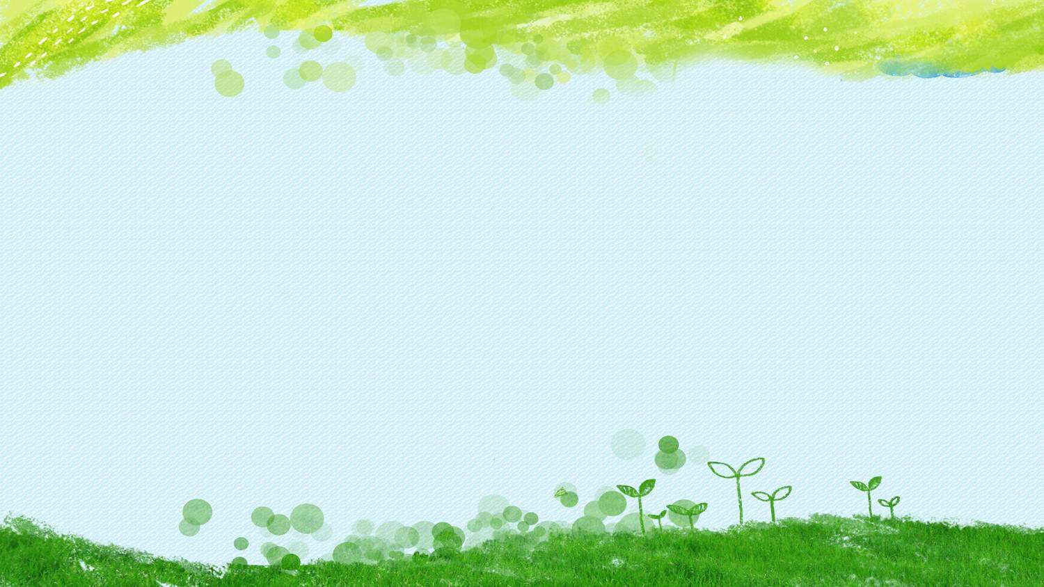 绿色水彩绘制的卡通草地嫩芽PPT背景图片