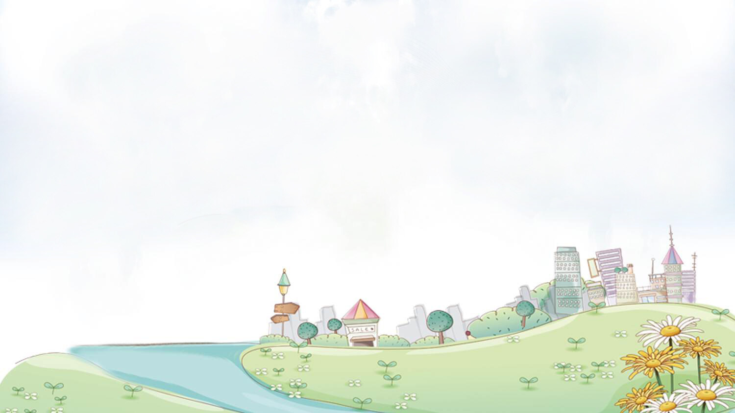 卡通城镇建筑PPT背景图片