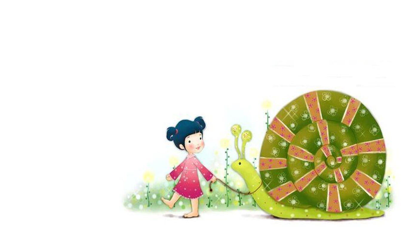 可爱卡通女孩与蜗牛PPT背景图片