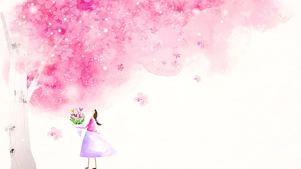 唯美櫻花樹下的女孩PPT背景圖片