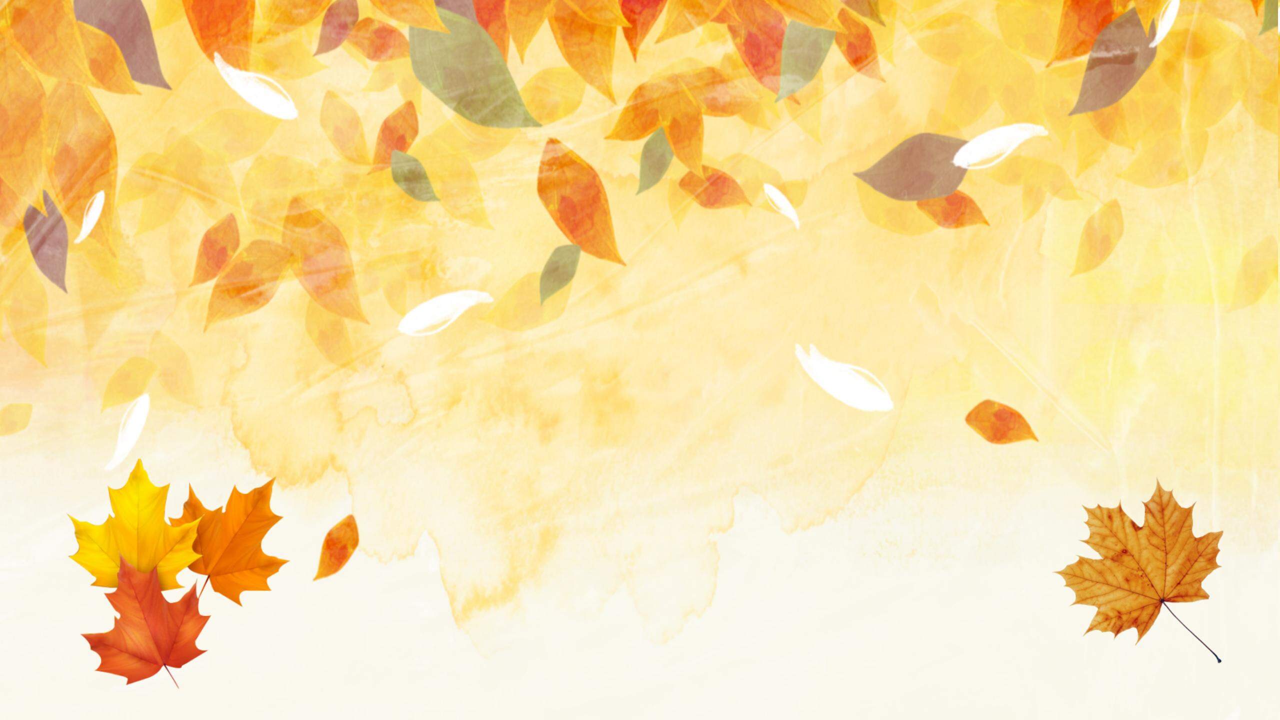 唯美金色水彩叶子PPT背景图片