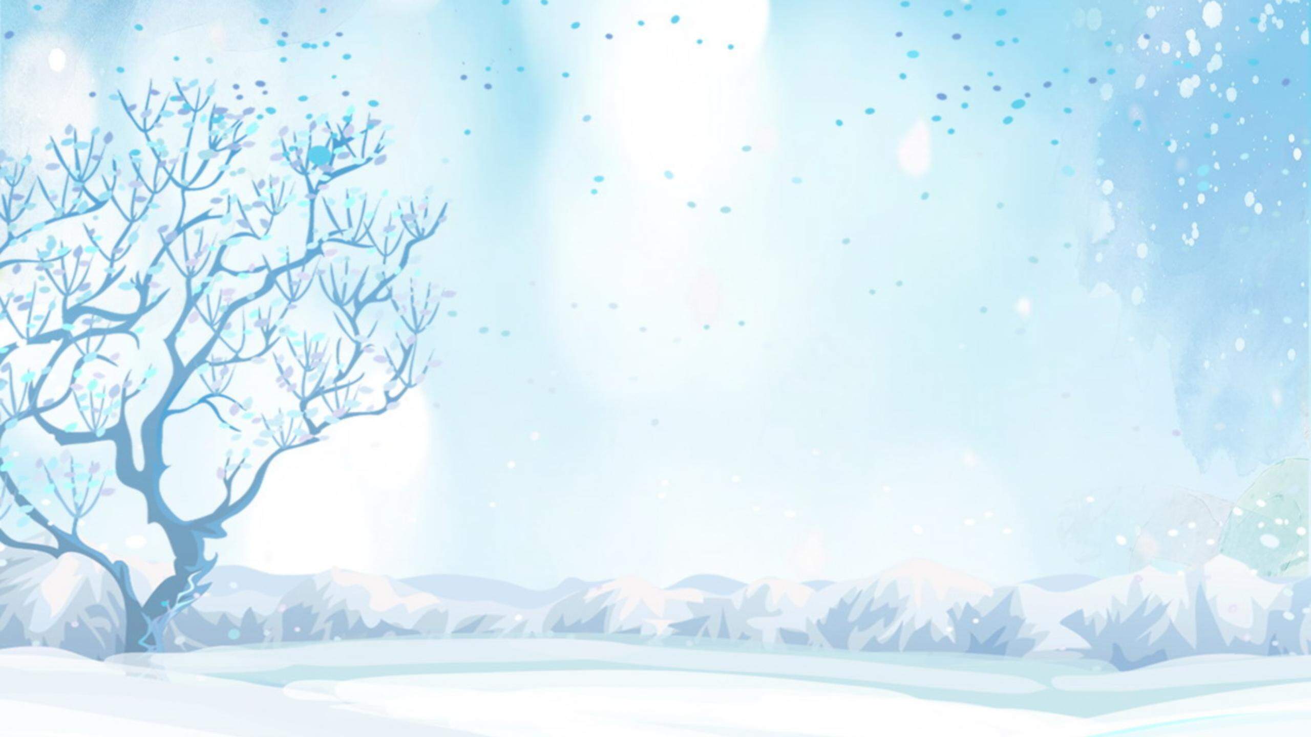 蓝色插画风冬日雪景PPT背景图片