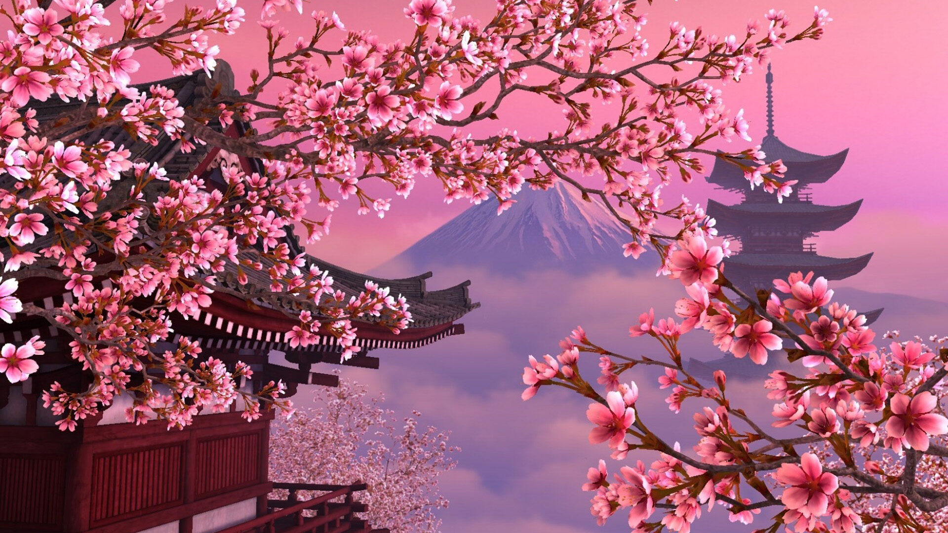 富士山櫻花幻燈片背景圖片