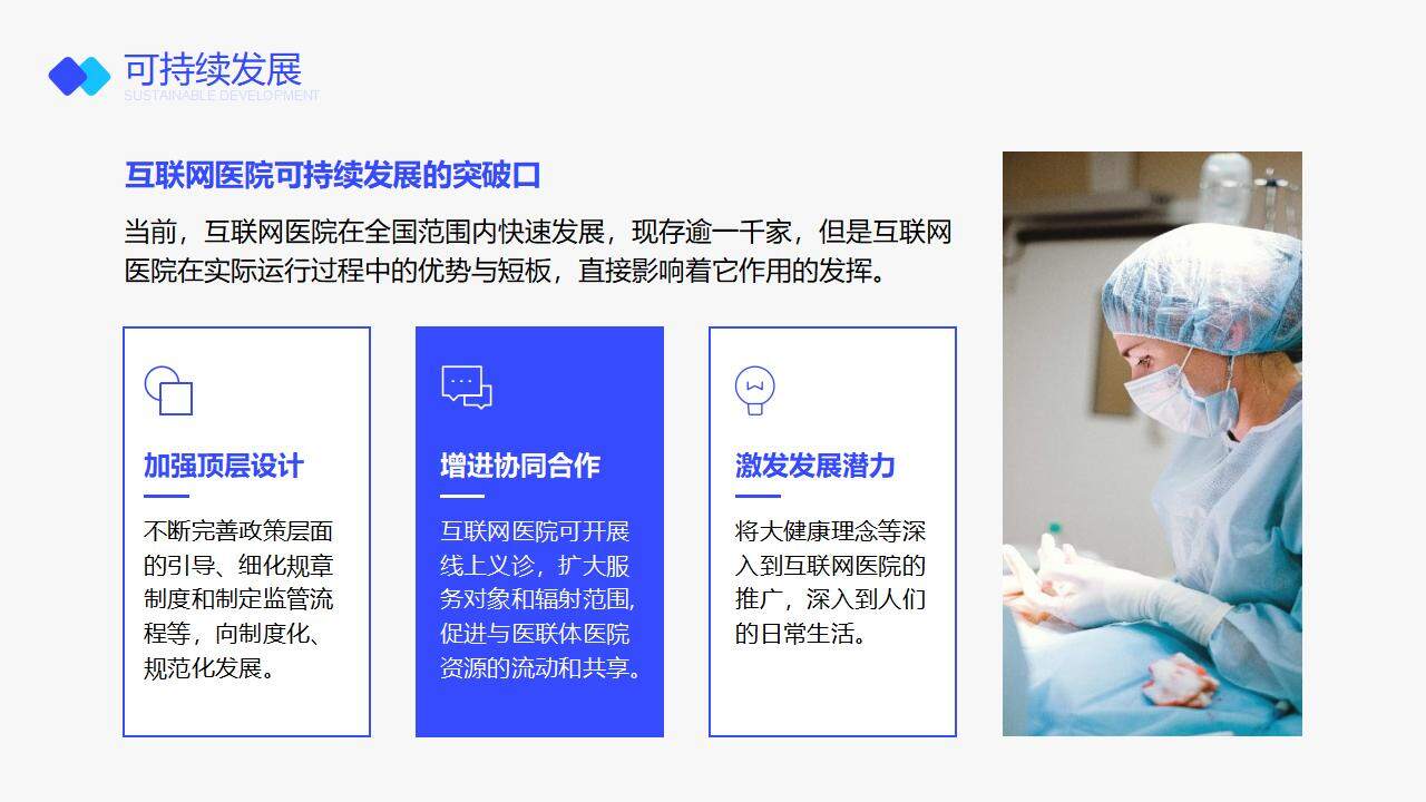 藍色醫療醫學風互聯網醫院行業報告ppt模板