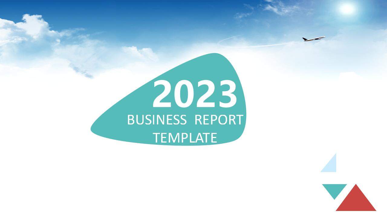 2023扁平化创意蓝色天空商务工作汇报PPT模板