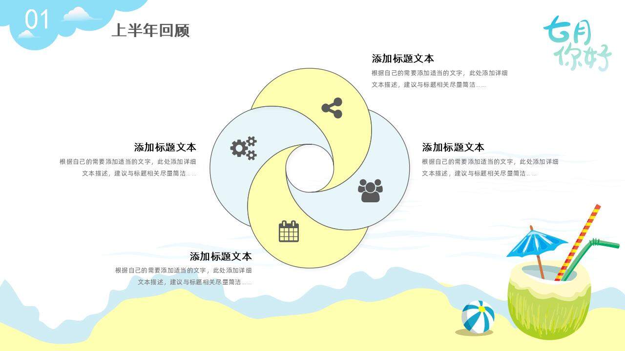 七月你好2023下半年工作計(jì)劃清新沙灘夏日清涼風(fēng)PPT模板