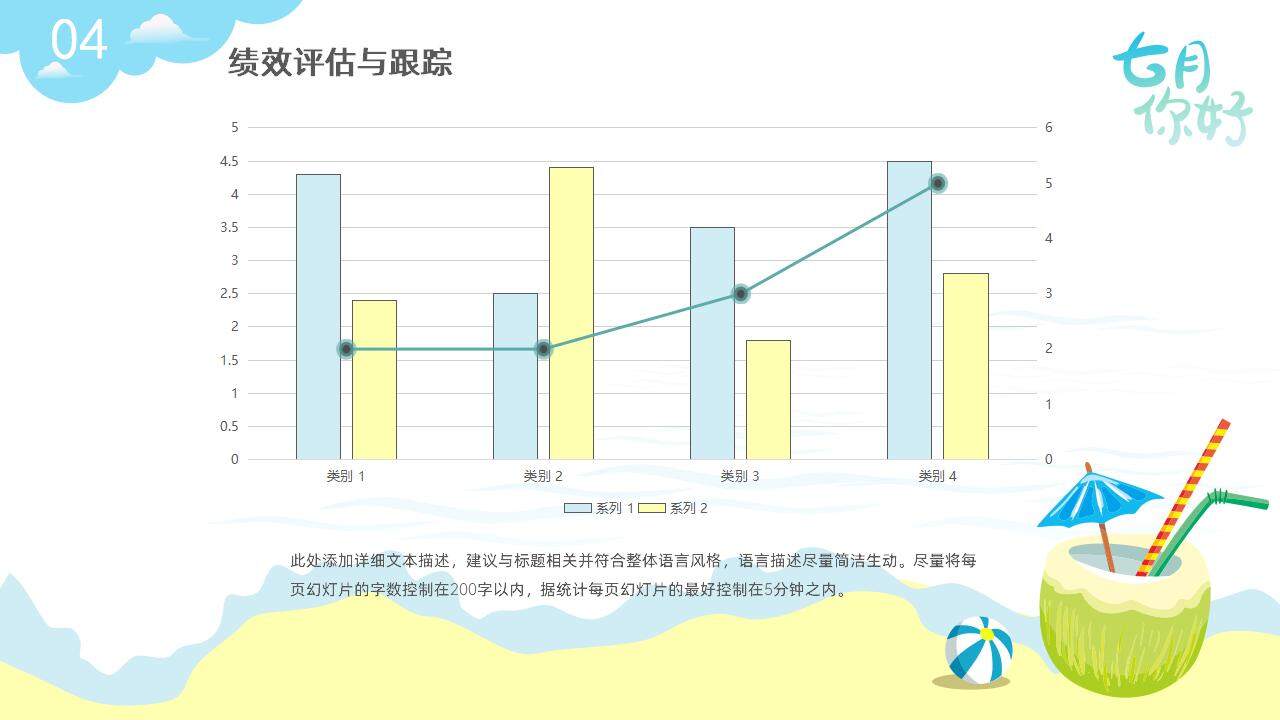 七月你好2023下半年工作計劃清新沙灘夏日清涼風(fēng)PPT模板