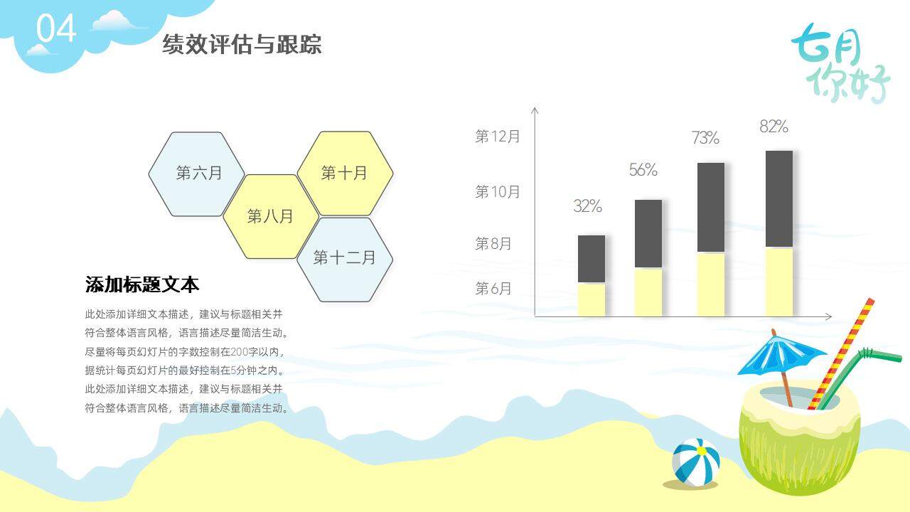 七月你好2023下半年工作計(jì)劃清新沙灘夏日清涼風(fēng)PPT模板