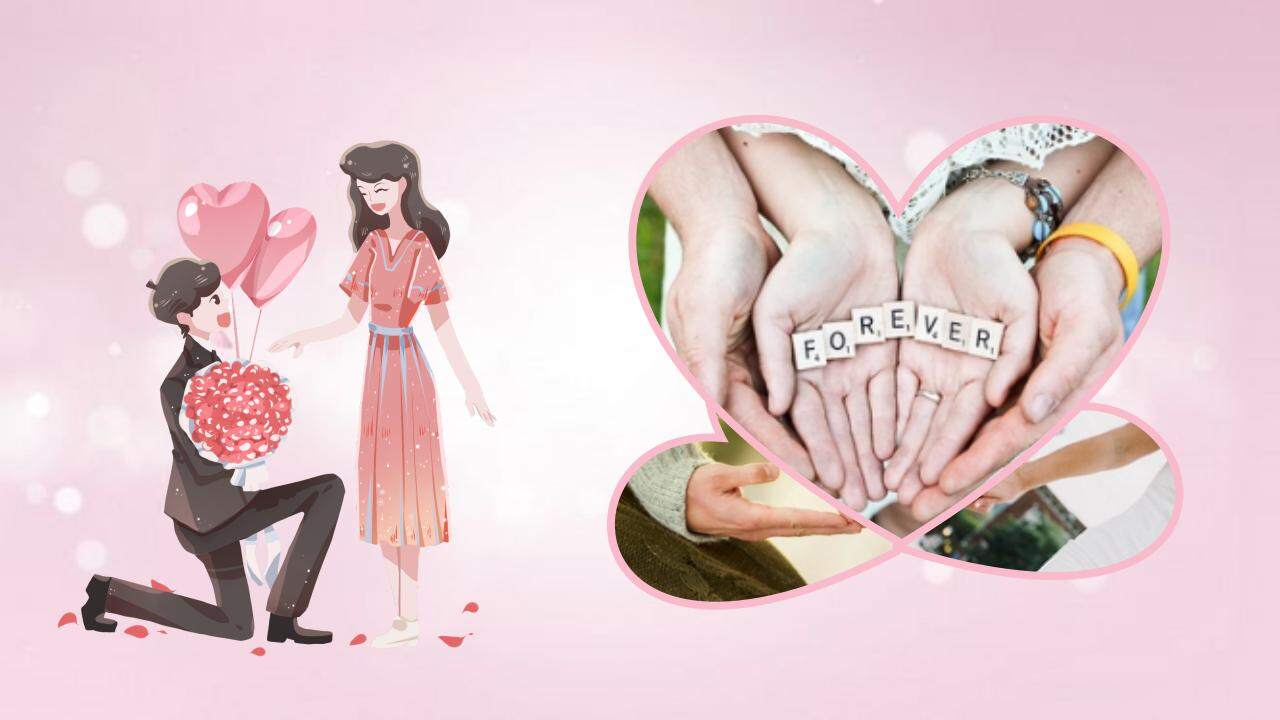 卡通粉色系简约情人节表白爱情纪念相册PPT模板