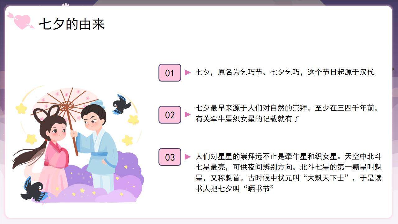 卡通风浪漫传统节日七夕节活动介绍宣传推广PPT模板