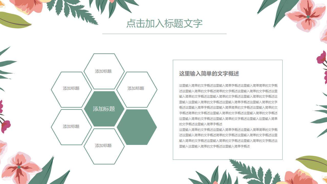 墨綠色小清新花卉主題創(chuàng)意文藝設計風格通用PPT模板