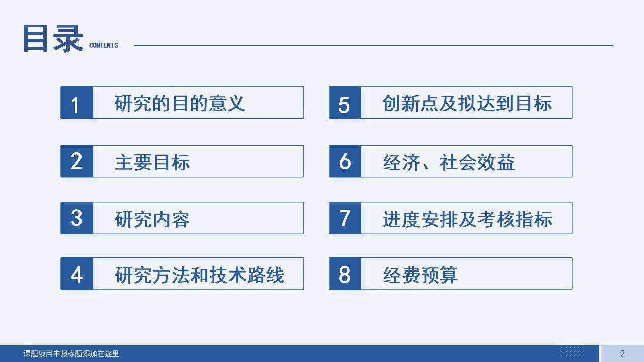 蓝色简洁学术风研究课题项目申报答辩PPT模板