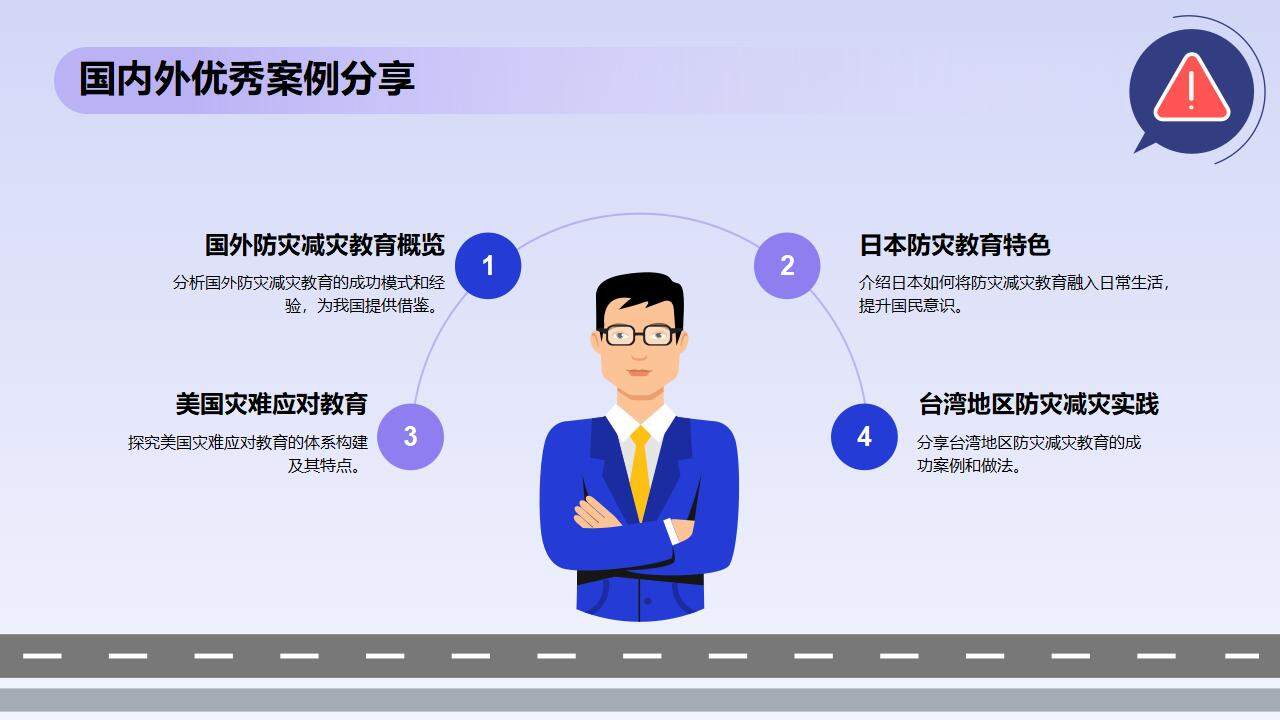 紫色防灾减灾学生安全教育知识科普主题PPT模板