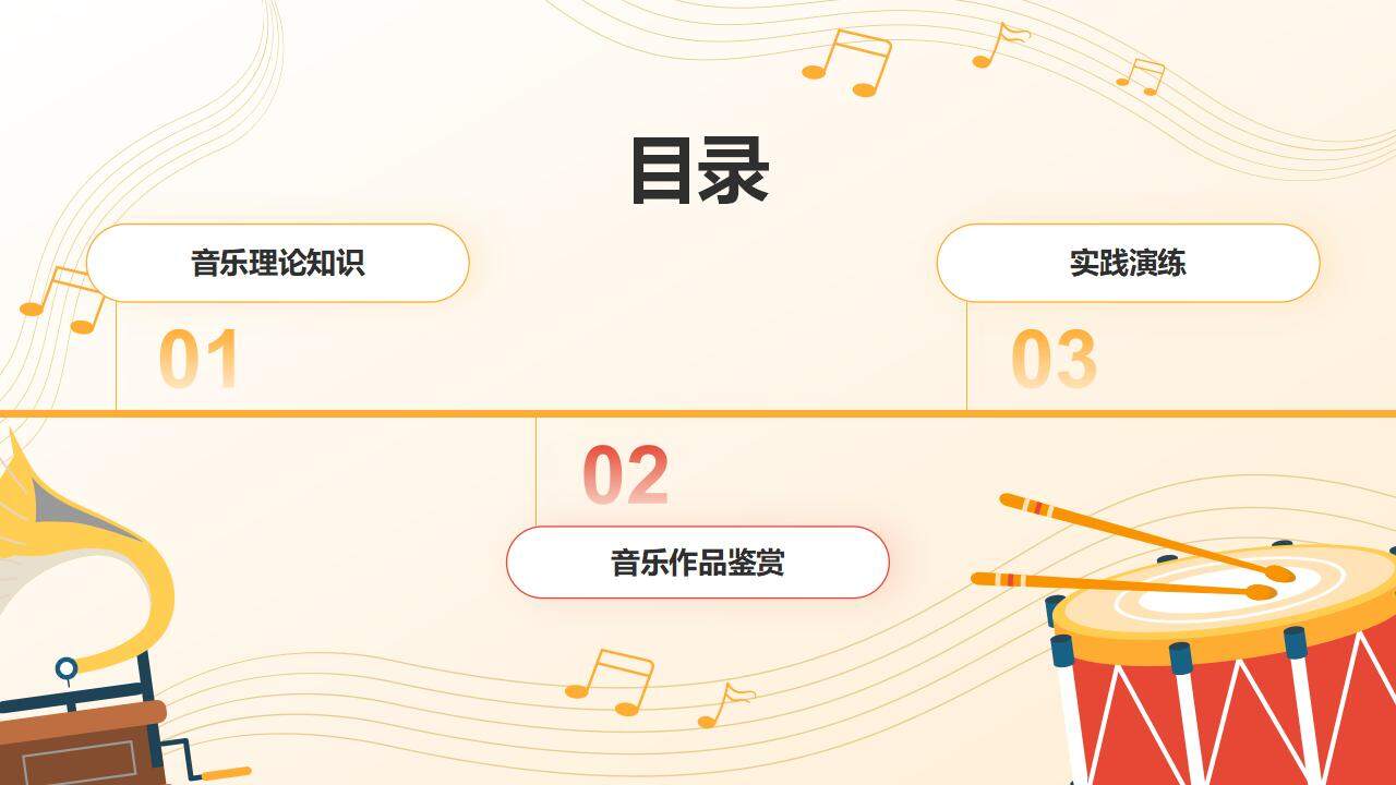橙黃色時(shí)尚高中音樂課件通用PPT模板