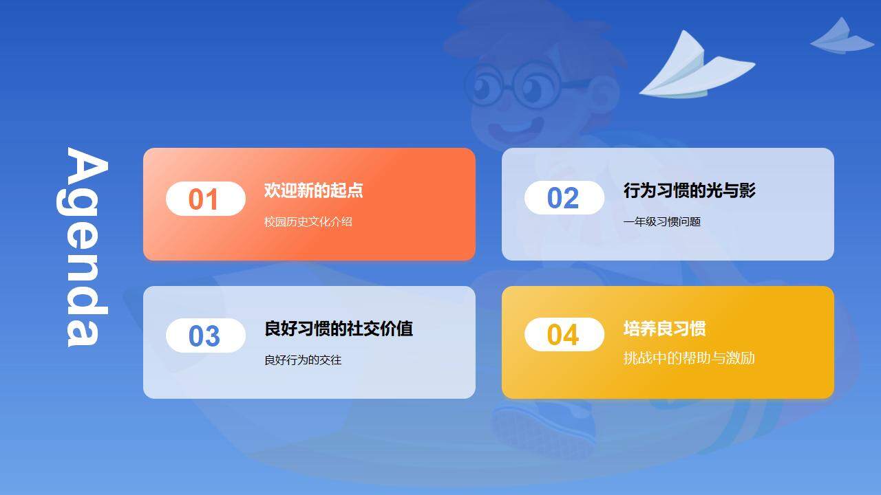 藍色卡通開學新篇章培養(yǎng)良好習慣主題班會PPT模板
