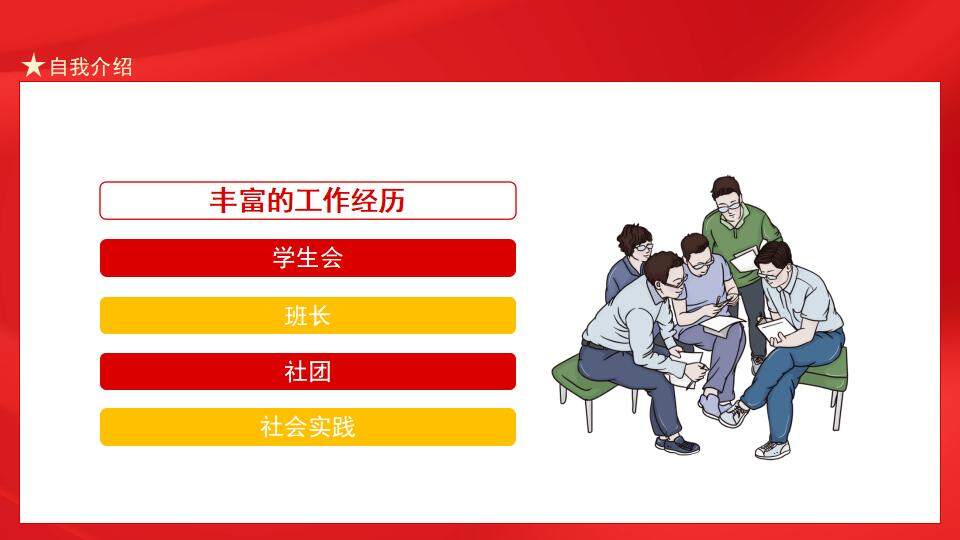 紅色簡潔學校團支書精選個人簡歷介紹PPT模板