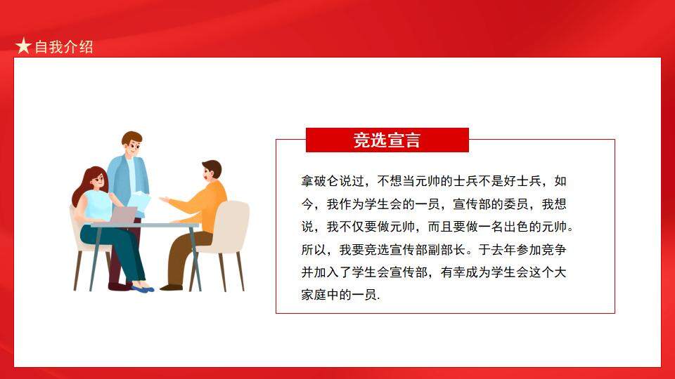 紅色簡潔學校團支書精選個人簡歷介紹PPT模板