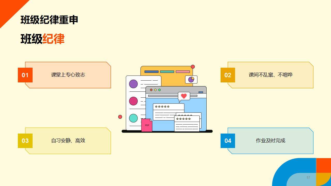 橙黃色新學習假期開學收心主題班會PPT模板