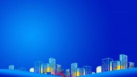 藍色城市剪影背景的商務PPT背景圖片