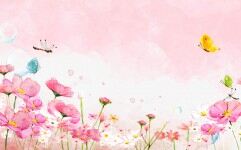 粉色唯美水彩蝴蝶蜻蜓花卉PPT背景图片的封面图片